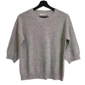 One Grey Day Cashmere Knit Puff Short Sleeve Top Heather Grey Small NWT Cozy